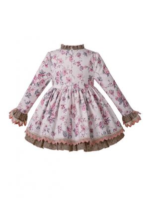 3 Pieces Babies White Girl Infant Clothes Flower Print Baby Girl Dress + Bloomers + Bonnet