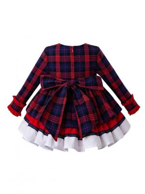 3 Pieces Babies Princess Party Kids Red Grid Dress + Bloomers + Bonnet