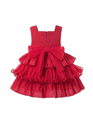 3 Pieces Babies Boutique Embroidery Red Ruffled Layers Dresss + Cute Bloomers + Hat