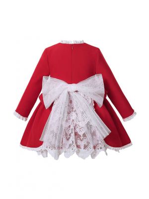 Sweet Babies Red Ruffle Lace Dress With Ribbon Bows + Bonnet + Bloomers