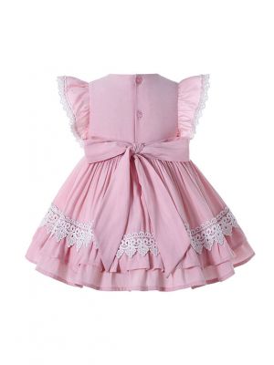 Baby Girls Cutest Summer Lace Pink Dress with Sweet Handmade Headband