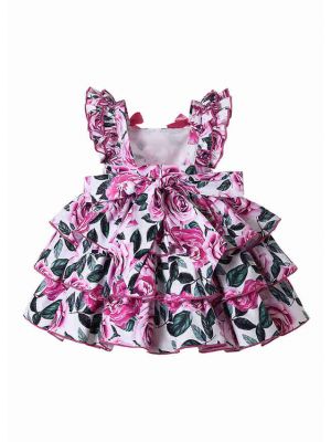 Baby Pink Floral Patterns Dress Set + Handmade Headband