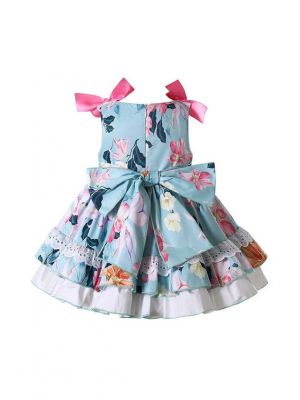 (UK ONLY)Baby Light Blue Lace Easter Floral Dress + Handmade Headband