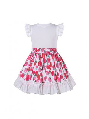 Little Girls White Shirt Ruffle Printed Skirt + Handmade Headband