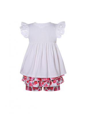 White Ruffle Top Printed Shorts + Handmade Headband