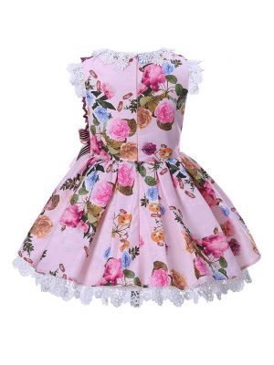 Pink Lace Flower Summer Sleevless Girl Dresses 1324