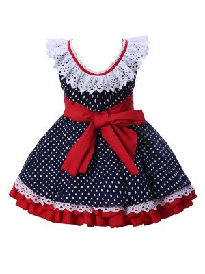 Navy Blue Dots Baby Girls Dresses-B10