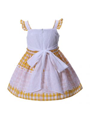 Baby Girls Yellow Easter Grid Lace Dress-B20
