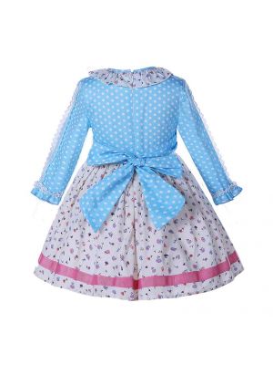 Blue Girl Floral Dress Children Clothes  B66