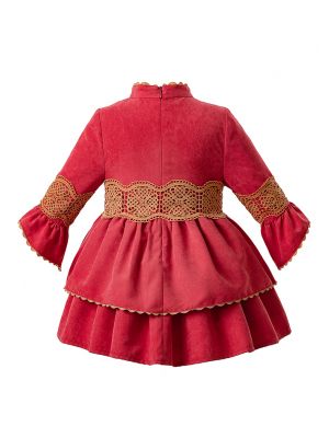 Red Lace Baby Girl Dress Stand Collar Kids Dresses B349