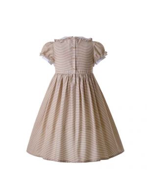 Doll Collar Short Sleeve Smocked Dresses With Pockets C97