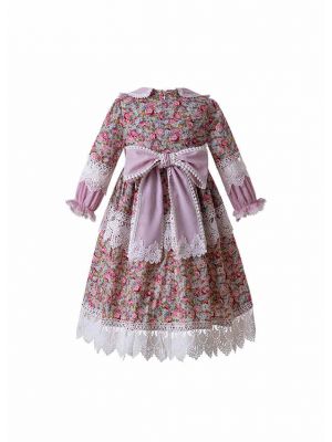 Birthday Boutique Doll Collar Flower Printed Lace Embroidery Dress With Headband