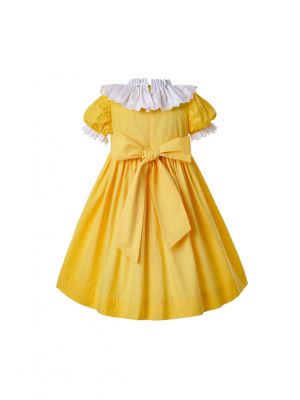 Easter Printed Summer Yellow Smocked Girls Dress + Handmade Headband                                                                                                                          