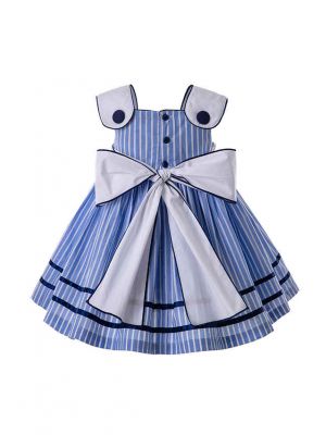 Blue Summer Violet Girls Dress With Stripe Party Dress + Handmade Headband                                                                                                                   