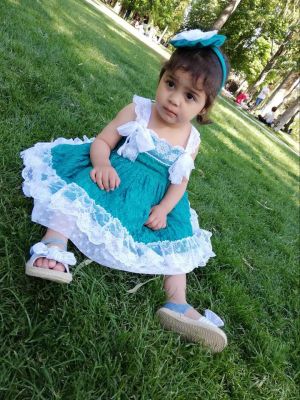 Girl Green Lace Sling Dress + Handmade Headband