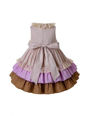 Beige Wedding Summer Pink Flower Lovely Girls Dress With Headband