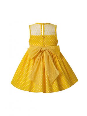 (UK ONLY)Girls Easter White Flower Yellow Cotton Dress + Handmade Headband