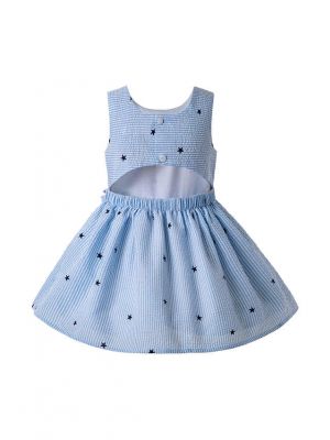 2020 Light Blue Girls Ruffles England Style With Red Bow Layered Dress + Hand Headband