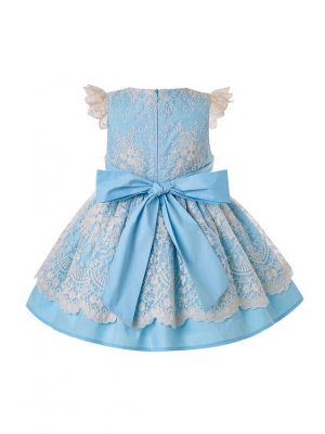 Girls Summer Dress Sky Blue Princess Dresses For Girlsss With Layered Lace + Handmade Headband