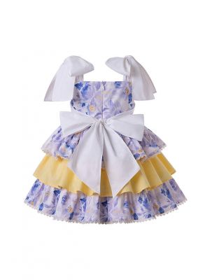 2020 Girls Flowers England Style Layered Party Dress + Hand Headband