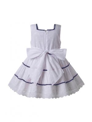 New White Navy Lace Girls Dress With Red Dot Bows + Handmade Headband                                                                                                                       