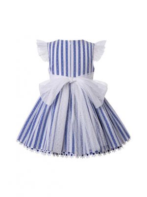 Girls Summer Flower Lace Stripe Party Dresses + Handmade Headband