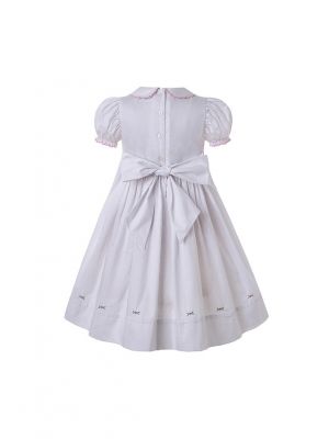 Vintage White Embroidered Ruffled Smoked Dress