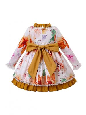 3D Three-Dimensional Printed Cotton Girls Autumn Dress + Handmade Headband