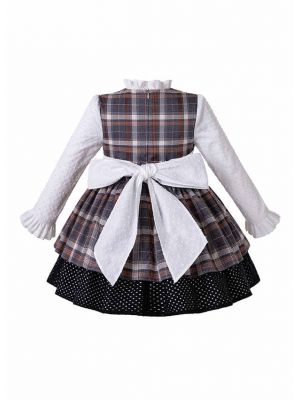 Girls White & Grid Layered Dress + Hand Headband