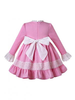 2020 Boutique Pink Lace Bows Ruffled Girls Dress + Hand Headband