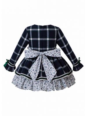 Autumn Blue&Black Grid Layered Boutique Dress