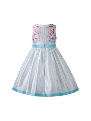 New Summer Mint color Floral Pattern Sleeveless Vertical Stripes Girls Dress