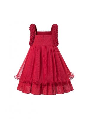 Sweet Girls Summer Plain Dyed Red Lace Princess Dress + Hand Headband