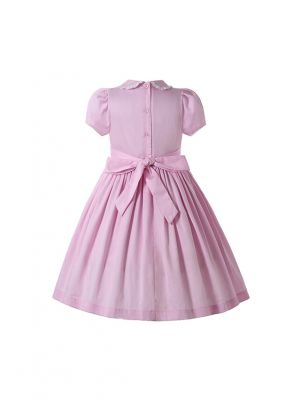 Girls Sweet Short Sleeve Pink Smocked Dress