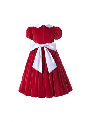 (UK Only) Sweet Red Girls Turn-down Collar Short-Sleeve Dress