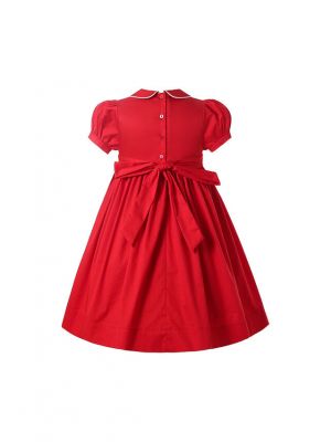 Autumn & Winter Christmas Red Girls Short Sleeve Smocked Dress