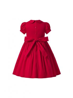 Boutique Girl Princess Embroidered Red Short-Sleeve Smocked Dress