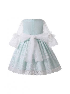 Sweet Princess Light Green Dress Half Sleeve Lace A-Line Flower