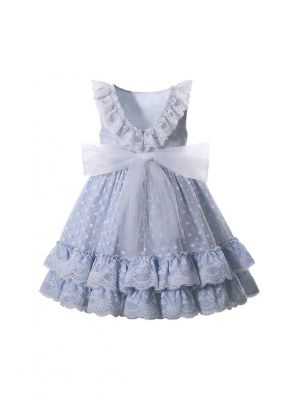 Blue Lace chiffon Girls Sleeveless Dress