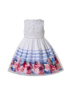 Summer Sleeveless Printed Girls White Dress