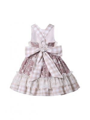 Summer Girls Bows Sleeveless Lace Plaid Backless Dress