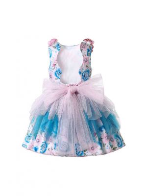 Sleeveless Chiffon Pink Blue Dress + Handmade Headband