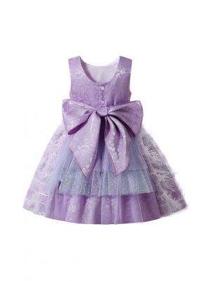 Summer Purple Lace Flower Feather Girls Dress + Handmade Headband