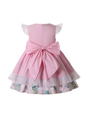 (UK Only) Sundress Girls Printed Lifelike Flower Patterns Ruffle Princess Dress + Handmade Headband