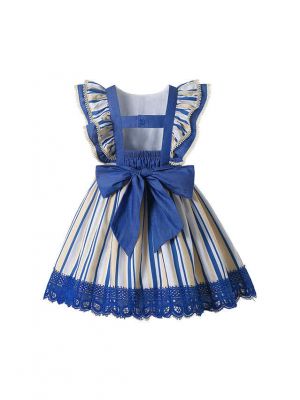 Girls Blue & Cream Striped Summer Dress + Headband