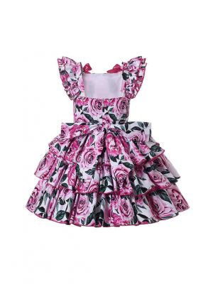 Stunning Rose Patterns Girls A-line Dress + Handmade Headband