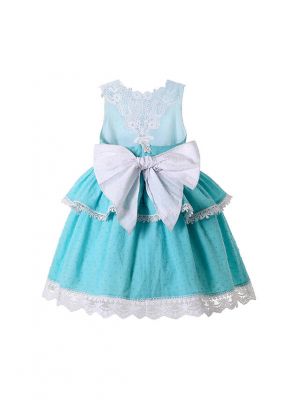 Girls Sweet Blue Summer Dress + Handmade Headband