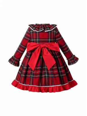 AW21 Girls Plaid Design Red Ruffle Dress + Handmade Headband