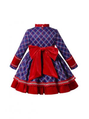 Fall & Winter Crew Neck Vintage Girls Dress + Handmade Headband