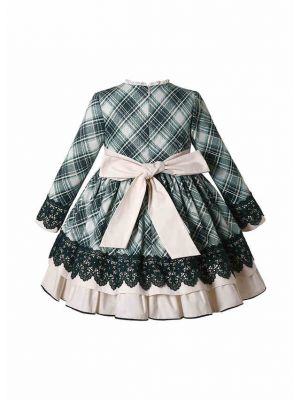 (UK Only) Green Plaid Christmas Ruffle Dress + Handmade Headband